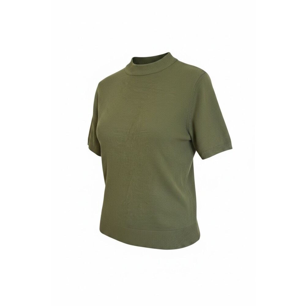 Sag Harbor NWOT Crew Neck Ribbed Trim Short Sleeve Sweater Top Green XL